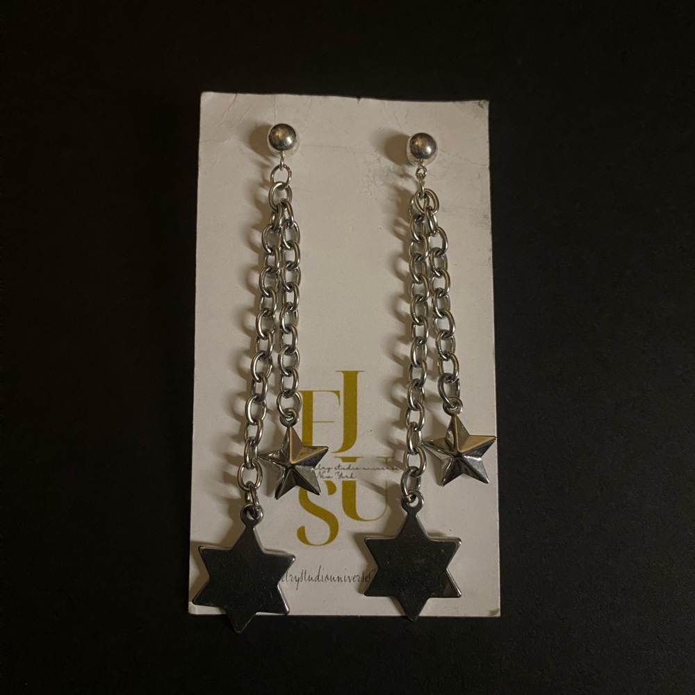 Hand crafted Sterling Silver posts Star Drop Earrings